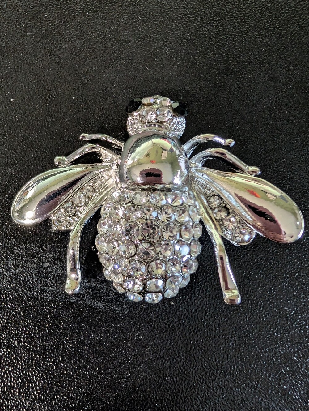 Crystal Bee Brooch - Silver Tone